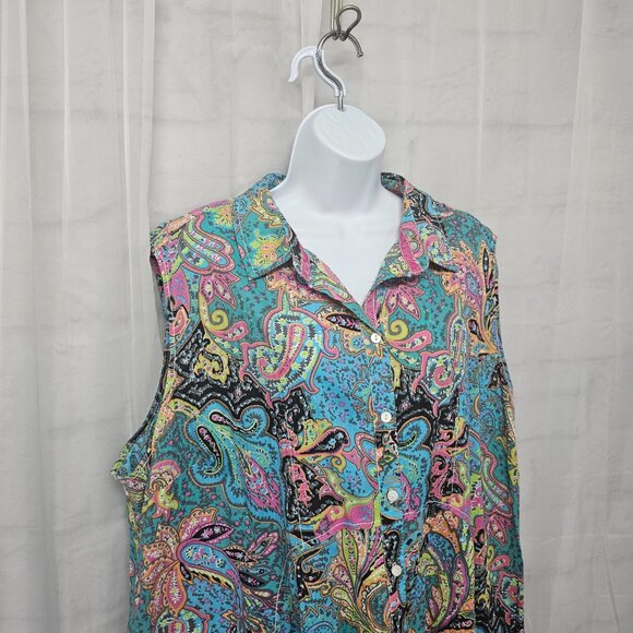 Intro Blue Paisley Y2K Tank Tunic Boho Retro Festival Hippie Button-Down 3X - Picture 3 of 11